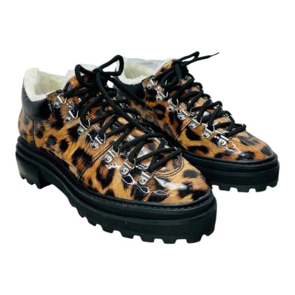 Schutz Lucille Lug Sole Leopard Print Faux Shearling Lined Ankle BootSize 7.5 B - Picture 2 of 12